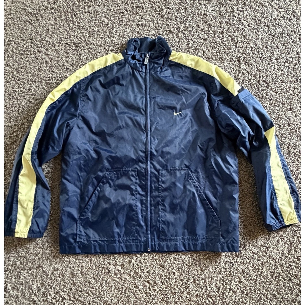 Vintage‎ Nike Windbreaker Jacket Womens Large (12--14) Blue Gold 90s Full Zip